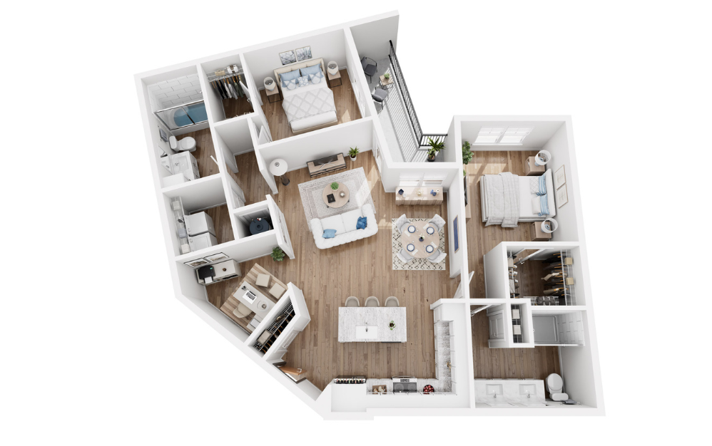 Amber - 2 bedroom floorplan layout with 2 baths and 1238 square feet.