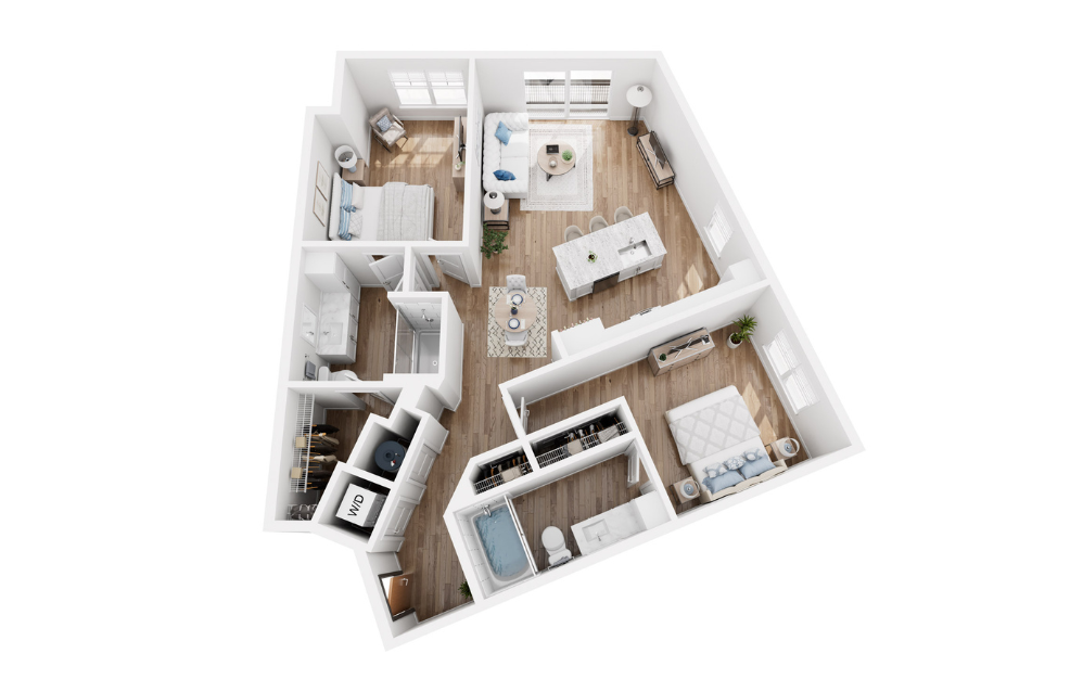 Amethyst - 2 bedroom floorplan layout with 2 baths and 1100 square feet.
