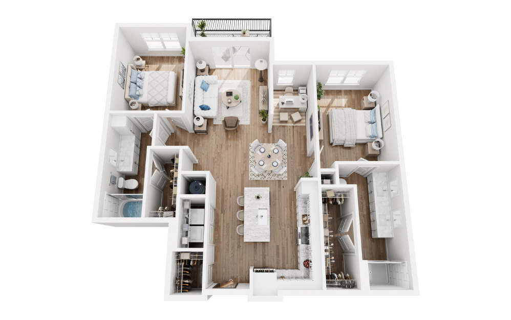 Aquamarine - 2 bedroom floorplan layout with 2 baths and 1289 square feet.