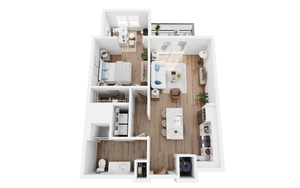 Beryl - 1 bedroom floorplan layout with 1 bath and 817 square feet.