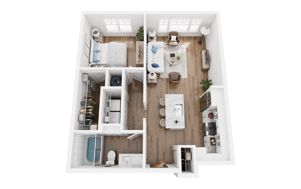 Copper - 1 bedroom floorplan layout with 1 bath and 744 square feet.