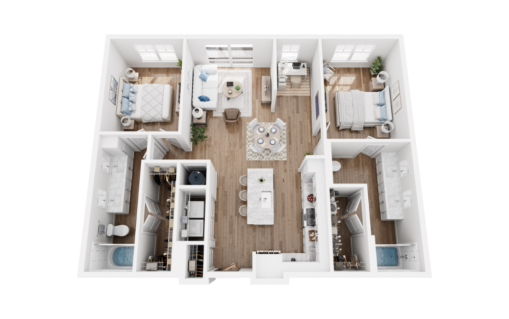 Garnet - 2 bedroom floorplan layout with 2 baths and 1258 square feet.