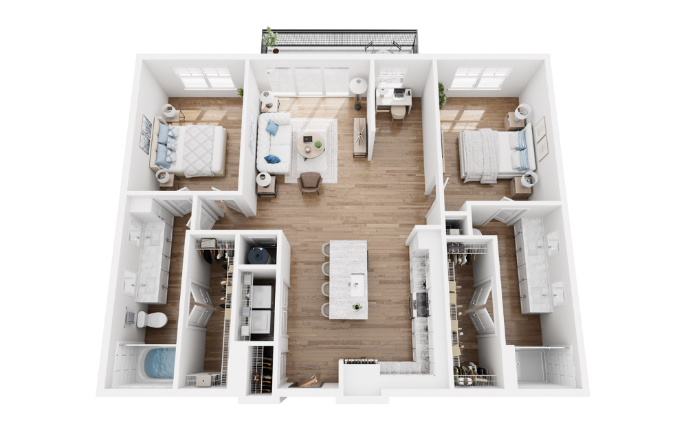 Opal - 2 bedroom floorplan layout with 2 baths and 1258 square feet.
