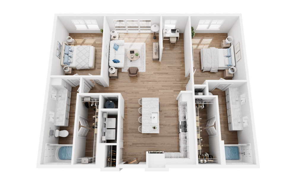 Pearl - 2 bedroom floorplan layout with 2 baths and 1258 square feet.