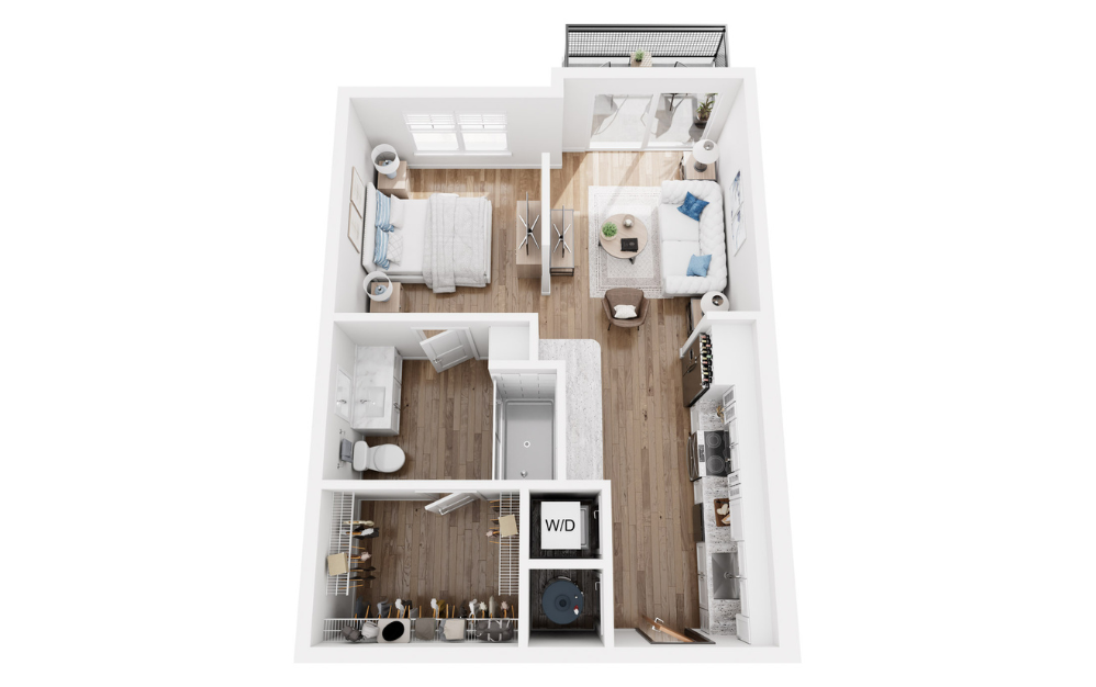 Quartz - Studio floorplan layout with 1 bath and 589 square feet.
