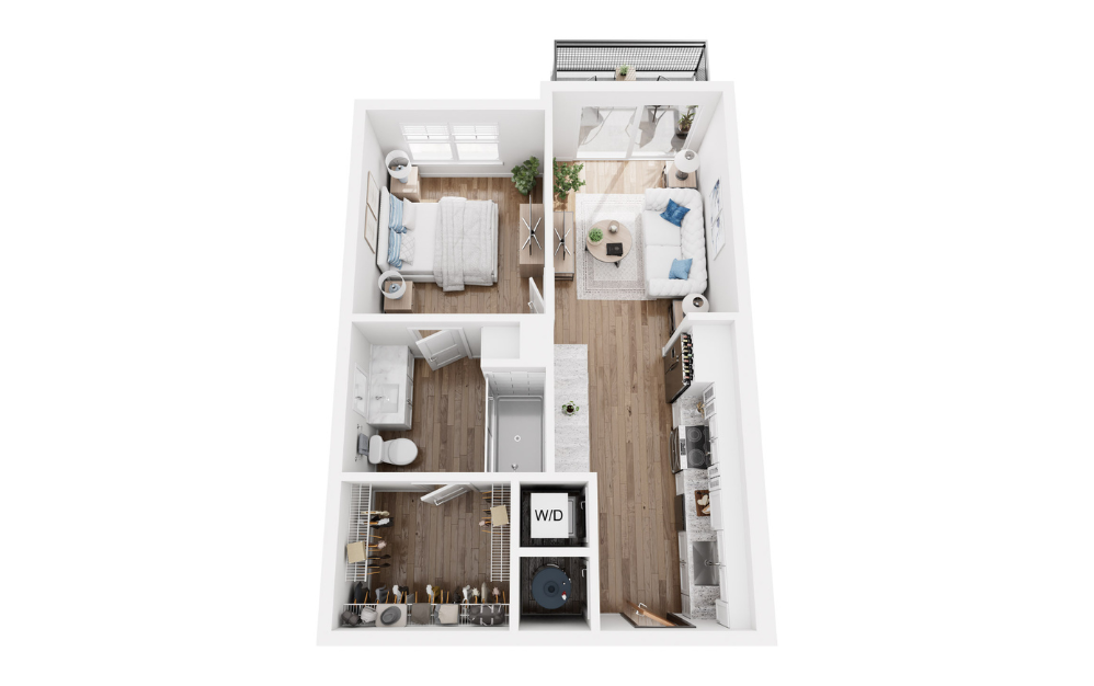 Slate - 1 bedroom floorplan layout with 1 bath and 562 square feet.