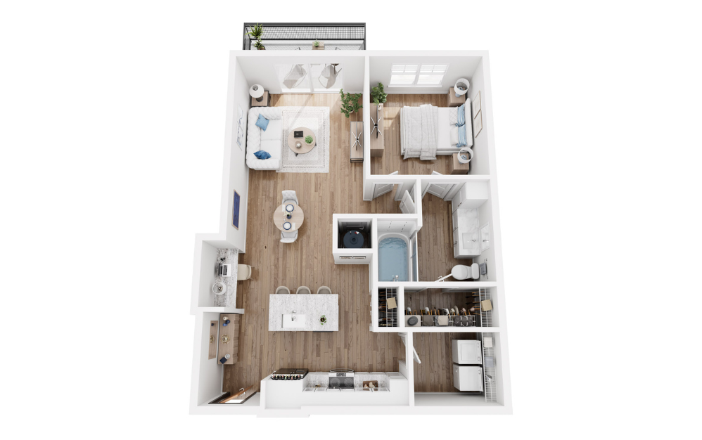 Sunstone - 1 bedroom floorplan layout with 1 bath and 845 square feet.