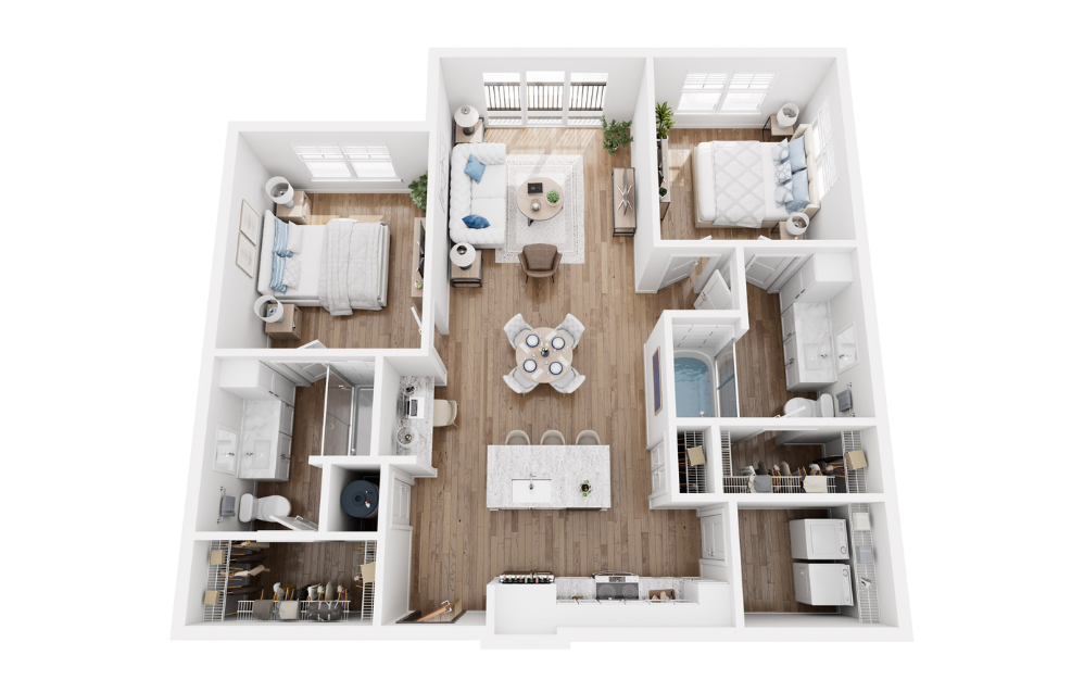 Topaz - 2 bedroom floorplan layout with 2 baths and 1133 square feet.