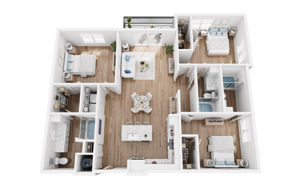 Turquoise - 3 bedroom floorplan layout with 3 baths and 1563 square feet.